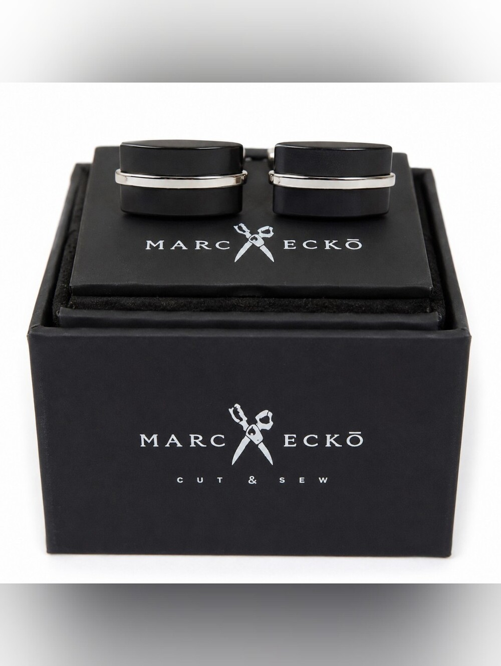 Marc Ecko Black & Silver Tone Rectangular Cufflinks Men's Dress Formal